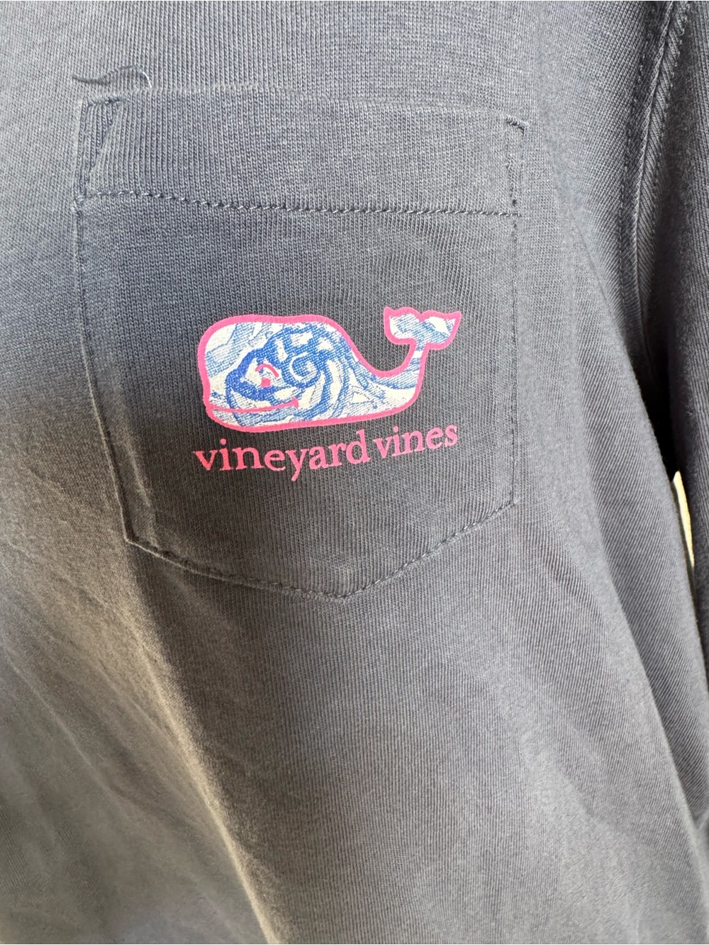 Vineyard Vines Charcoal Long Sleeve Tee with Pink & Blue Whale - Picture 5 of 8
